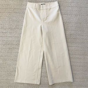 PAIGE NEW Cream Wide Leg Flat Front Ankle Trousers Size Small